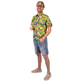 PartyXplosion Kostuum - Blouse - Hawaii - Met zonneklep - Oranje - L/XL