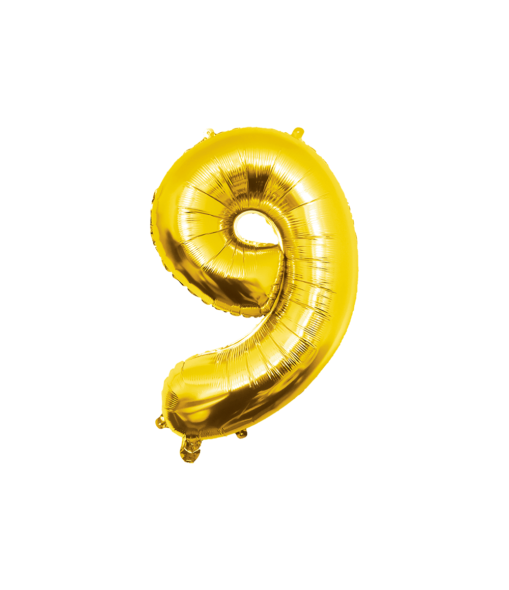 Folieballon - Cijfer - 9 - Goud - 86cm - Zonder vulling