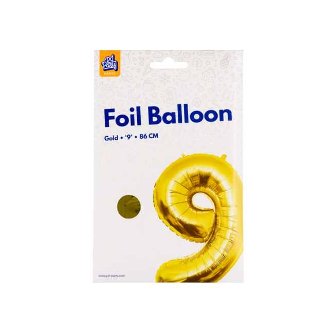Paper Dreams Folieballon - Cijfer - 9 - Goud - 86cm - Zonder vulling