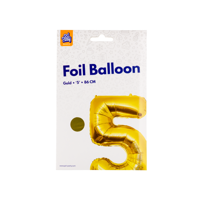 Paper Dreams Folieballon - Cijfer - 5 - Goud - 86cm - Zonder vulling