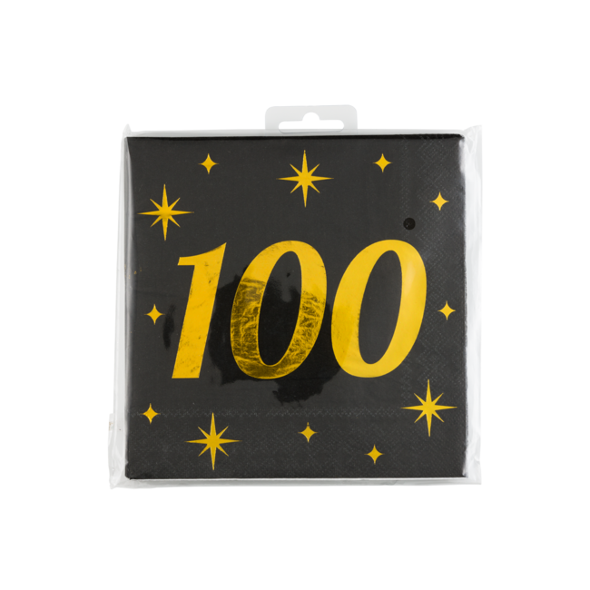 Paper Dreams Servetten - 100 jaar - Goud, zwart- 33x33 cm - 16st.