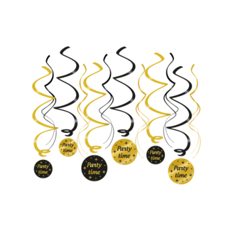 Paper Dreams Hangdecoratie - Party time - Swirls - Zwart / goud - 6dlg.