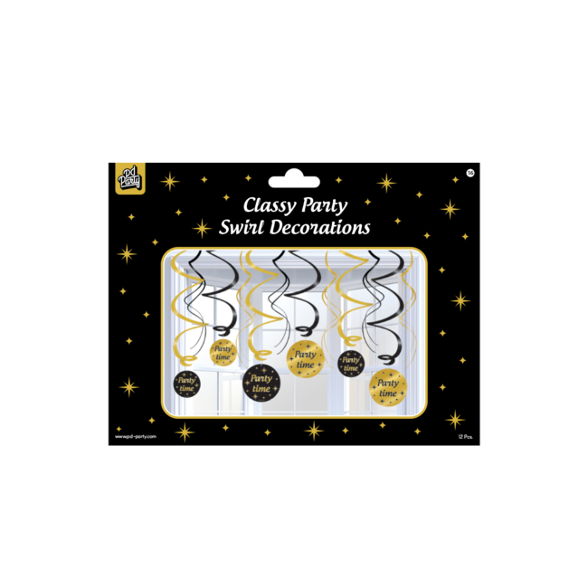 Paper Dreams Hangdecoratie - Party time - Swirls - Zwart / goud - 6dlg.