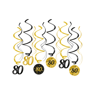 Paper Dreams Hangdecoratie - 80 jaar - Swirls - Zwart / goud - 6dlg.