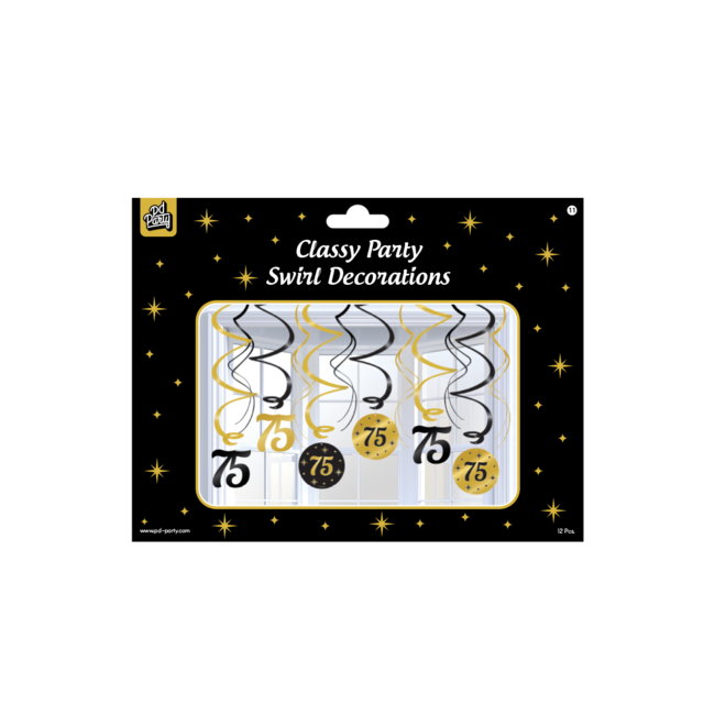 Paper Dreams Hangdecoratie - 75 jaar - Swirls - Zwart / goud - 6dlg.