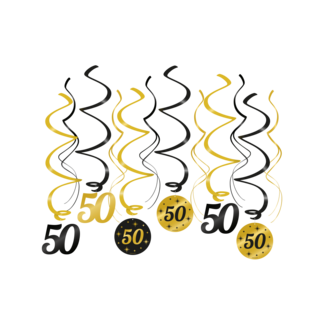 Paper Dreams Hangdecoratie - 50 jaar - Swirls - Zwart / goud - 6dlg.