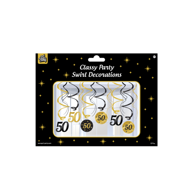 Paper Dreams Hangdecoratie - 50 jaar - Swirls - Zwart / goud - 6dlg.