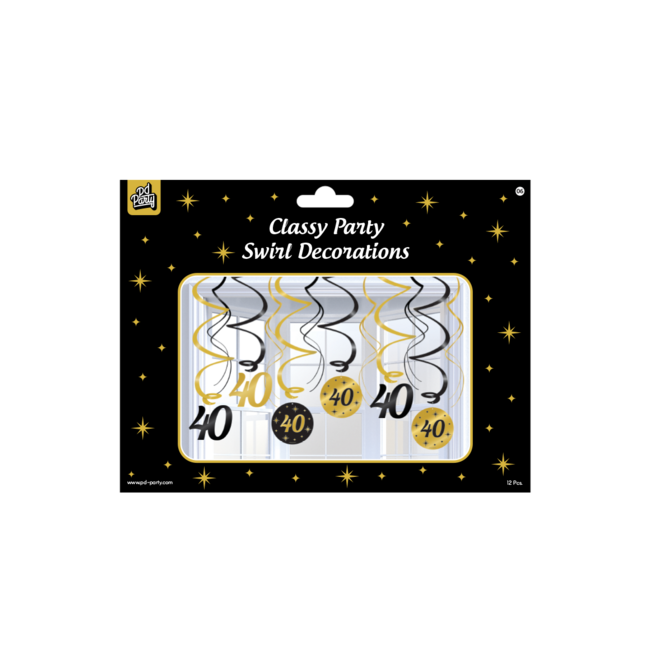 Paper Dreams Hangdecoratie - 40 jaar - Swirls - Zwart / goud - 6dlg.