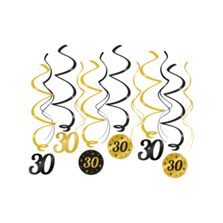 Paper Dreams Hangdecoratie - 30 jaar - Swirls - Zwart / goud - 6dlg.
