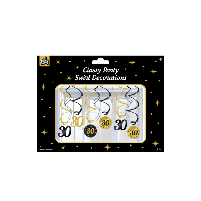 Paper Dreams Hangdecoratie - 30 jaar - Swirls - Zwart / goud - 6dlg.