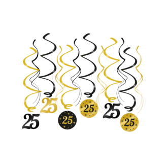 Paper Dreams Hangdecoratie - 25 jaar - Swirls - Zwart / goud - 6dlg.