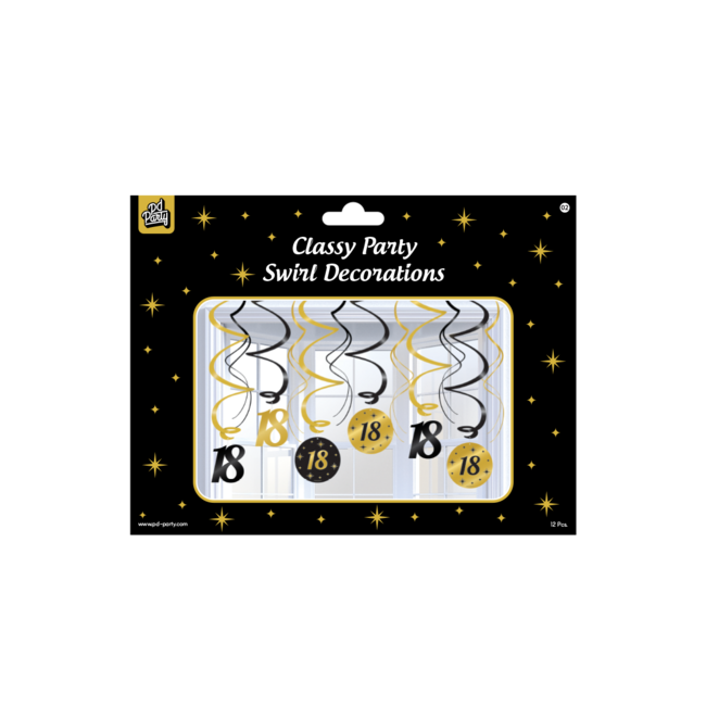 Paper Dreams Hangdecoratie - 18 jaar - Swirls - Zwart / goud - 6dlg.