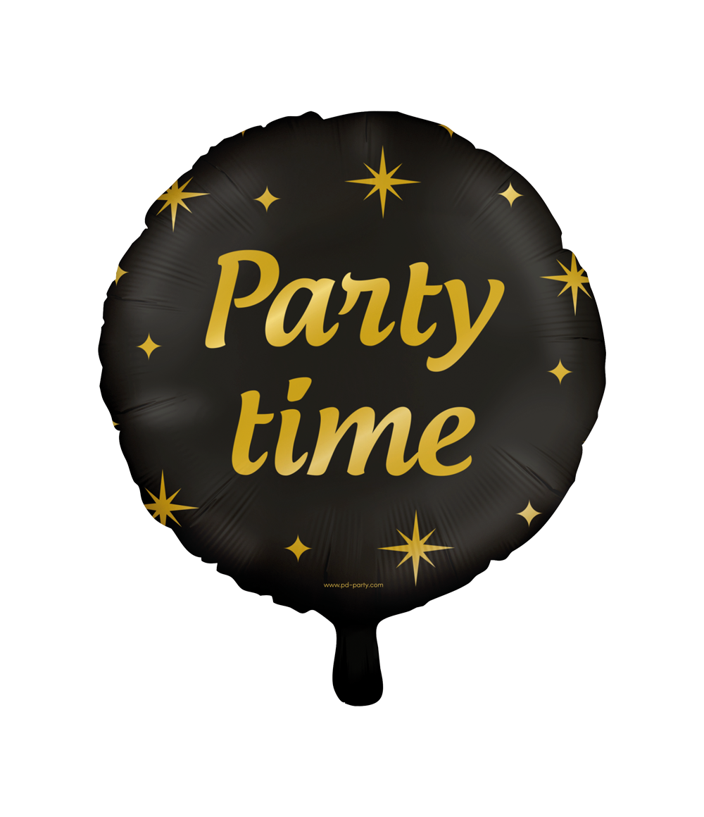 Folieballon - Party time - Zwart / goud - 46cm - Zonder vulling