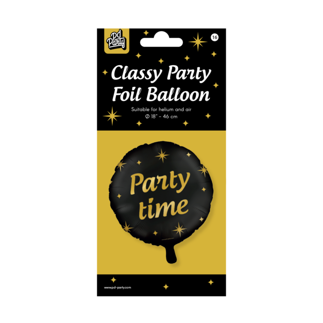 Paper Dreams Folieballon - Party time - Zwart / goud - 46cm - Zonder vulling