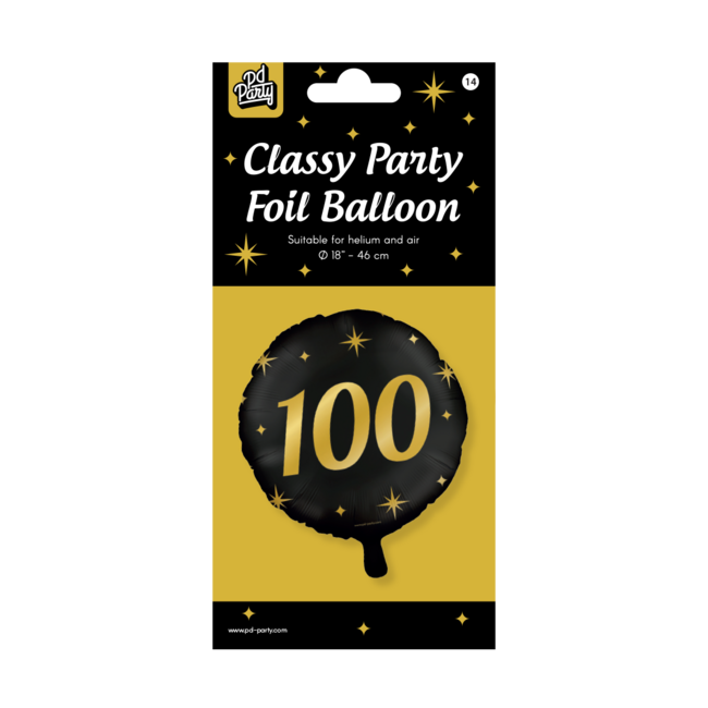 Paper Dreams Folieballon - 100 jaar - Zwart / goud - 46cm - Zonder vulling