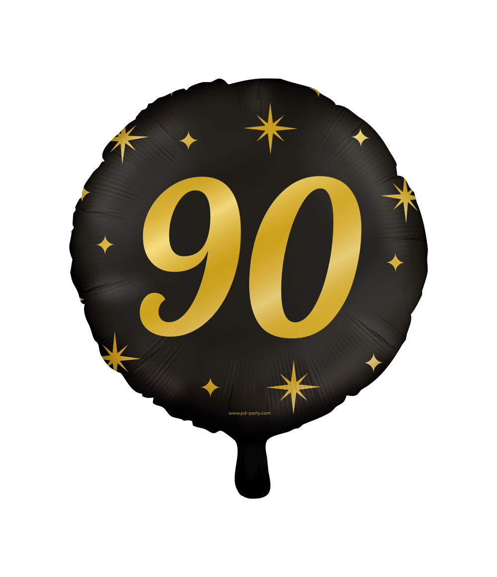 Folieballon - 90 jaar - Zwart / goud - 46cm - Zonder vulling