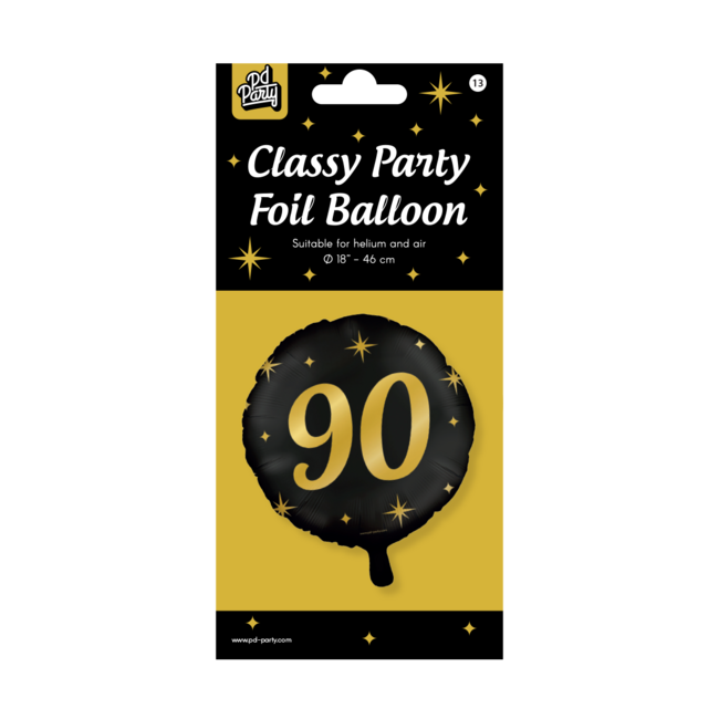 Paper Dreams Folieballon - 90 jaar - Zwart / goud - 46cm - Zonder vulling