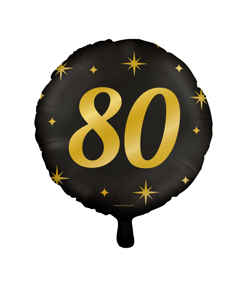 Folieballon - 80 jaar - Zwart / goud - 46cm - Zonder vulling