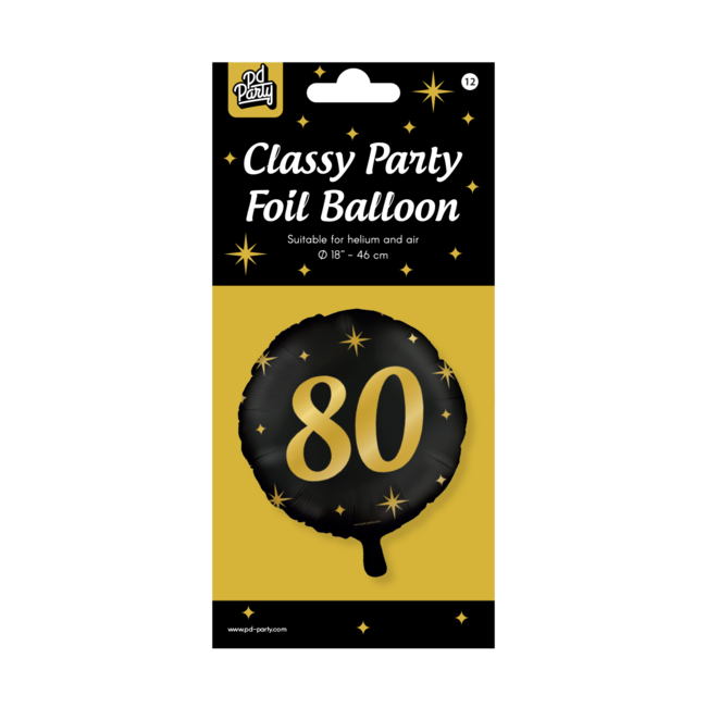 Paper Dreams Folieballon - 80 jaar - Zwart / goud - 46cm - Zonder vulling