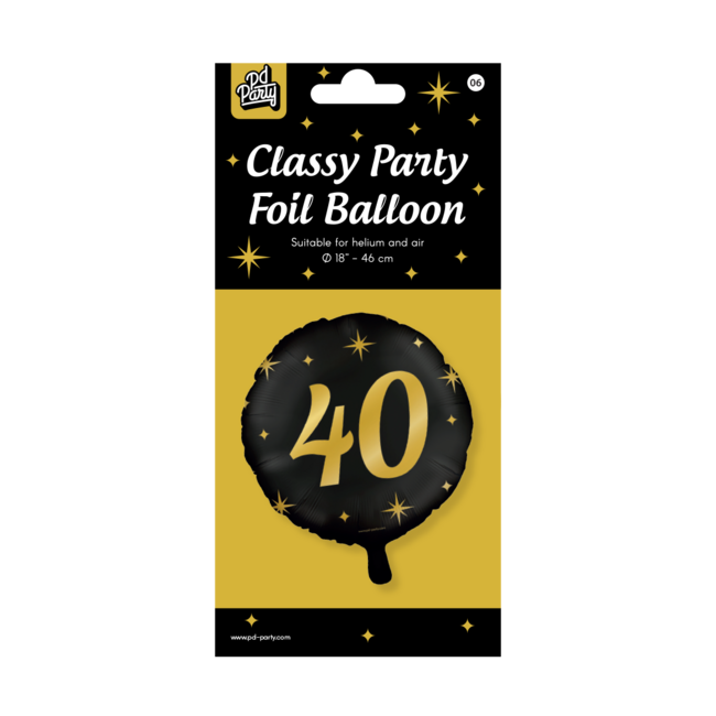 Paper Dreams Folieballon - 40 jaar - Zwart / goud - 46cm - Zonder vulling