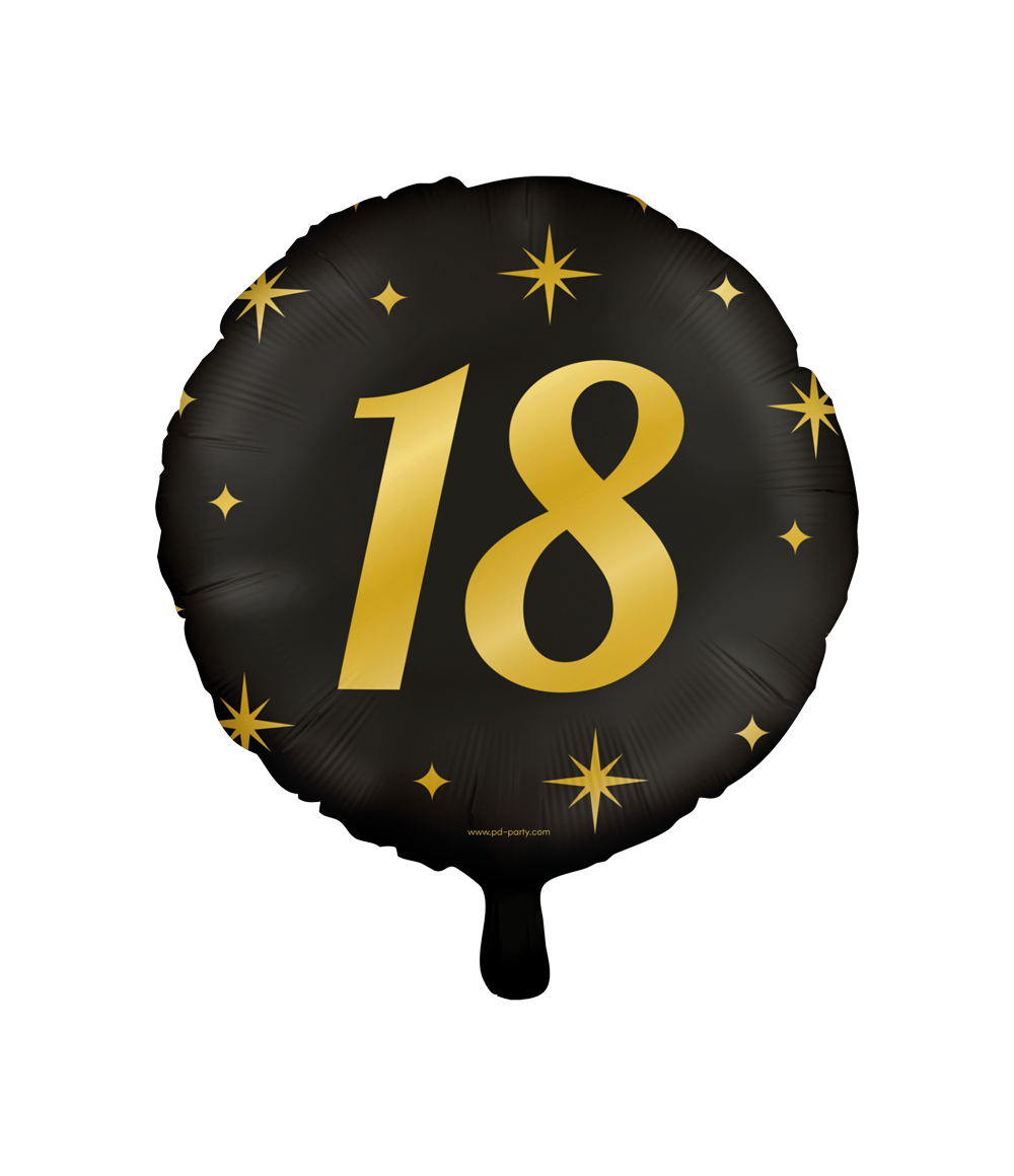 Folieballon - 18 jaar - Zwart / goud - 46cm - Zonder vulling