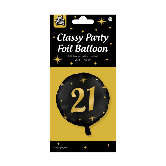 Paper Dreams Folieballon - 21 jaar - Zwart / goud - 46cm - Zonder vulling