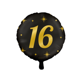 Paper Dreams Folieballon - 16 jaar - Zwart / goud - 46cm - Zonder vulling