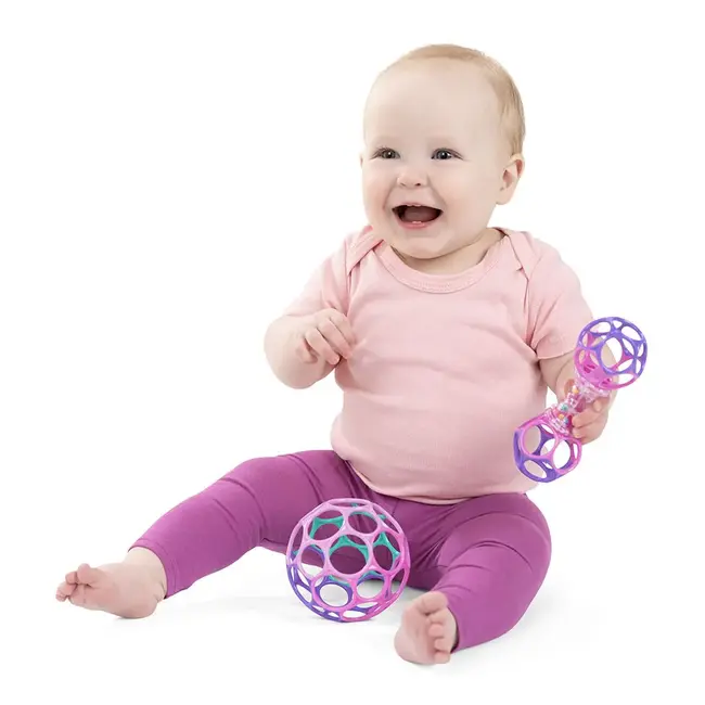 Grijpspeeltjes set - Oball - Babybal & rammelaar - Roze/paars