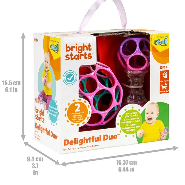 Grijpspeeltjes set - Oball - Babybal & rammelaar - Roze/paars