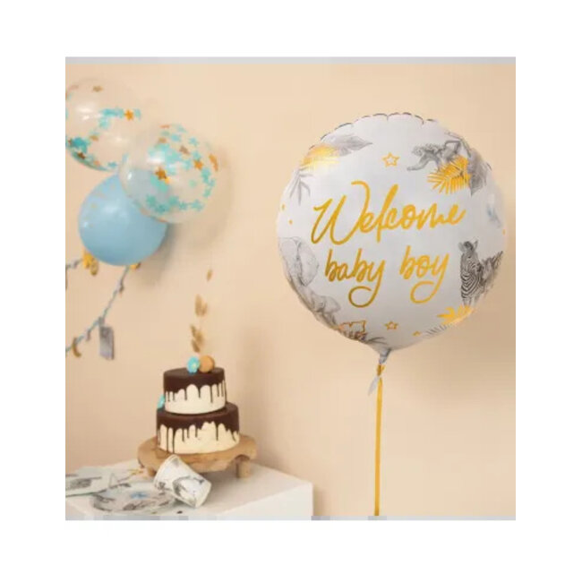 Haza-Witbaard Folieballon - Welcome baby boy - Safari - 45cm - Zonder vulling