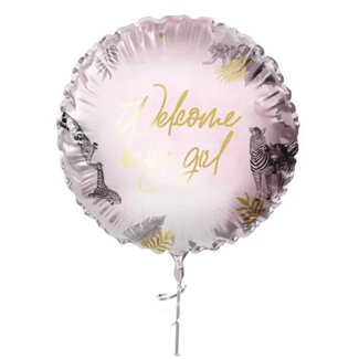 Haza-Witbaard Folieballon - Welcome baby girl - Safari - 45cm - Zonder vulling