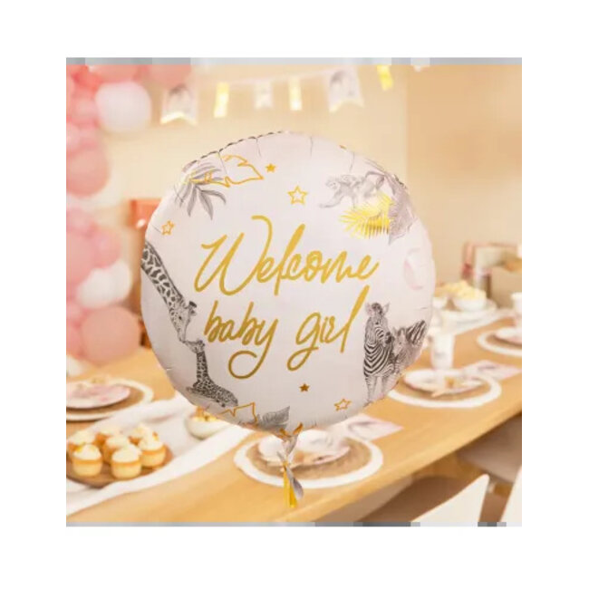 Haza-Witbaard Folieballon - Welcome baby girl - Safari - 45cm - Zonder vulling