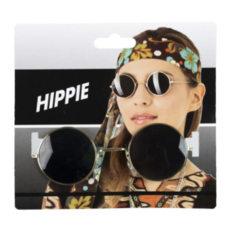 PartyXplosion Bril - Hippie - Goud - Donker glas