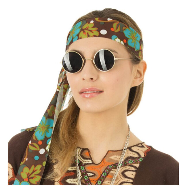 PartyXplosion Bril - Hippie - Goud - Donker glas