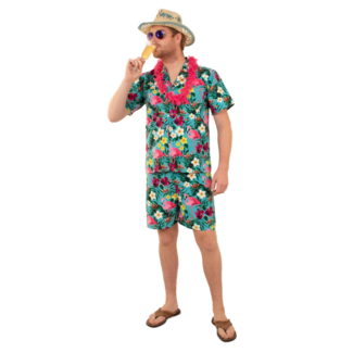PartyXplosion Hawaii set - Broek & blouse - Blauw - XXL