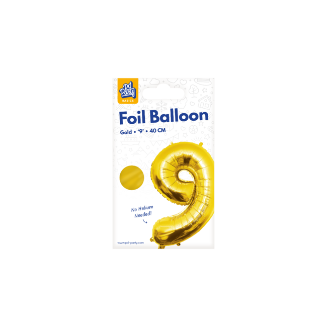 Paper Dreams Folieballon - 9 jaar - Goud - 40cm - Niet geschikt voor helium