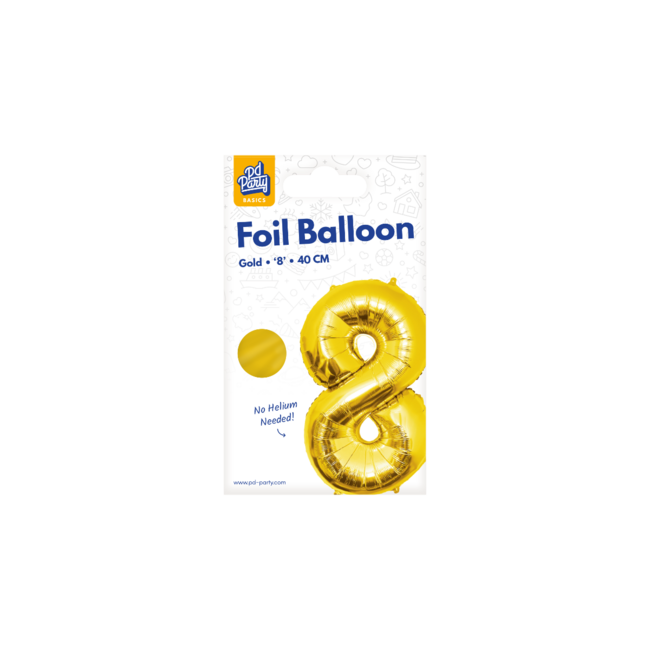 Paper Dreams Folieballon - 8 jaar - Goud - 40cm - Niet geschikt voor helium