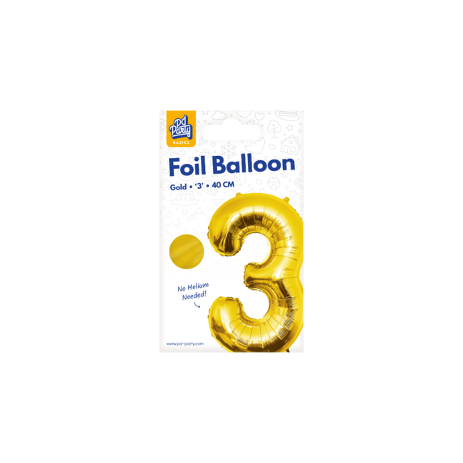 Paper Dreams Folieballon - 3 jaar - Goud - 40cm - Niet geschikt voor helium