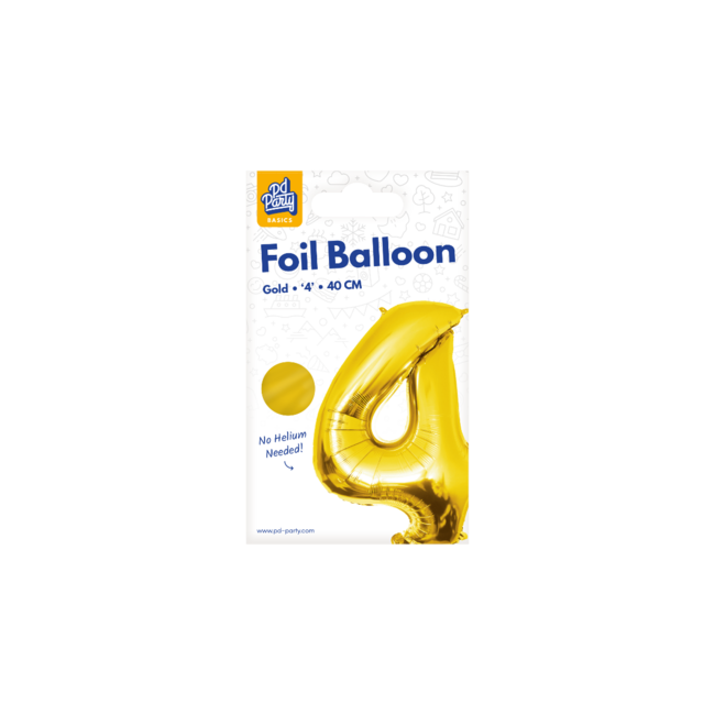 Paper Dreams Folieballon - 4 jaar - Goud - 40cm - Niet geschikt voor helium