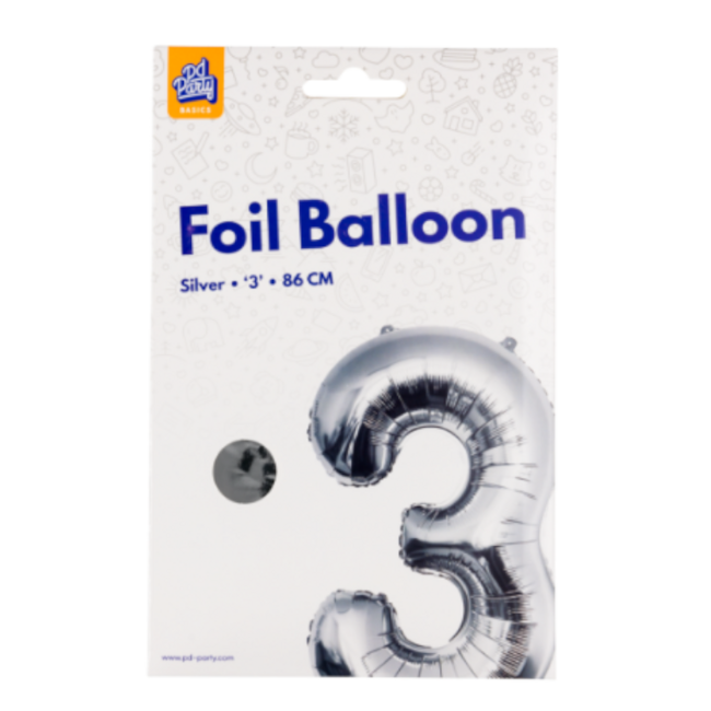Paper Dreams Folieballon - 3 jaar - Zilver - 86cm - Zonder vulling