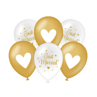 Paper Dreams Ballonnen - Just married - Goud / wit - 30cm - 6st.