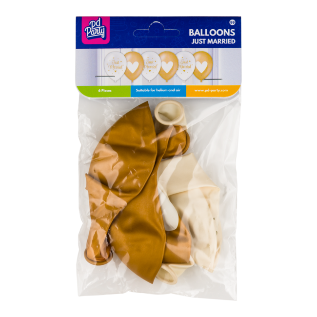 Paper Dreams Ballonnen - Just married - Goud / wit - 30cm - 6st.