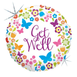 Folieballon - Beterschap - Get well - Bloemen en vlinders - 45cm - Zonder vulling