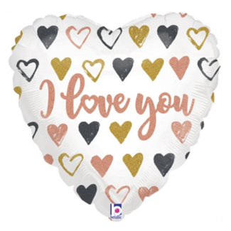 Folieballon - Hart - I love you - Wit met kleine hartjes - 46cm - Zonder vulling