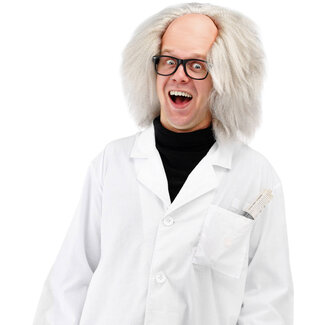 Folat Pruik - Wit - Freaky Einstein - Met kaal hoofd