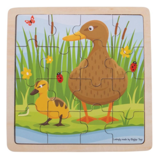 BigJigs Puzzel - Eend met kuiken - Hout - 18x18cm - 16st.