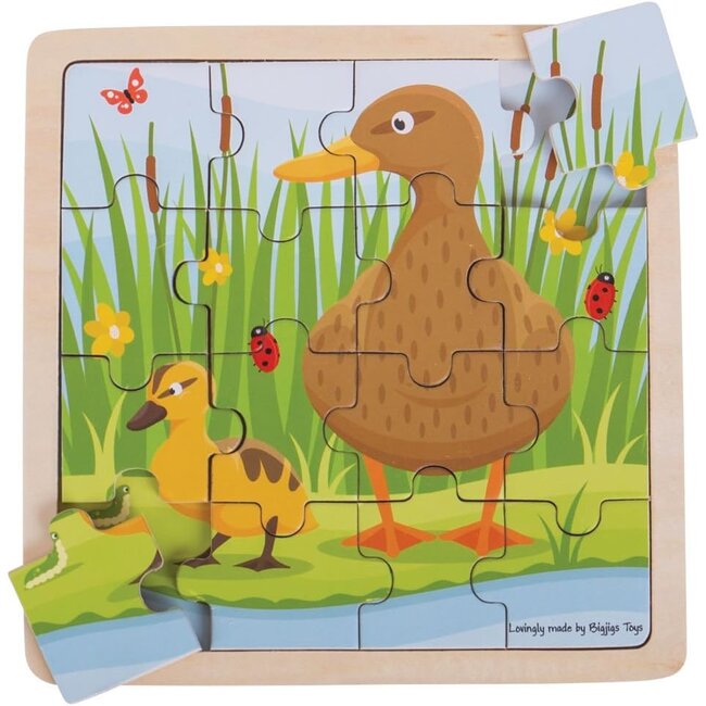 BigJigs Puzzel - Eend met kuiken - Hout - 18x18cm - 16st.