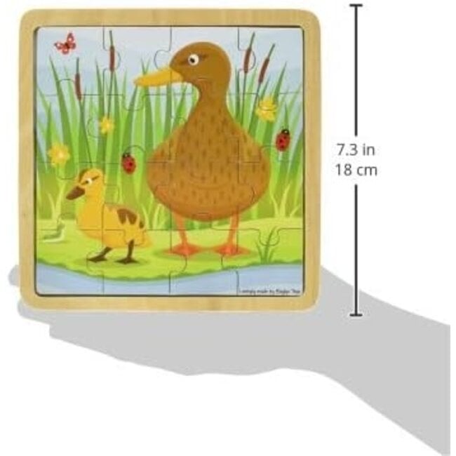BigJigs Puzzel - Eend met kuiken - Hout - 18x18cm - 16st.