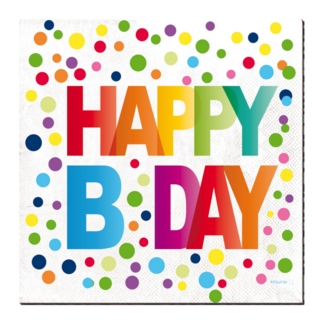 Folat Servetten - Rainbow dots - Happy Bday - 33x33cm - 20st.
