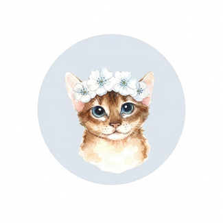 De blije luiaard Stickers - Poes met bloemen - Rond - 4cm - 100st. - DBLS063